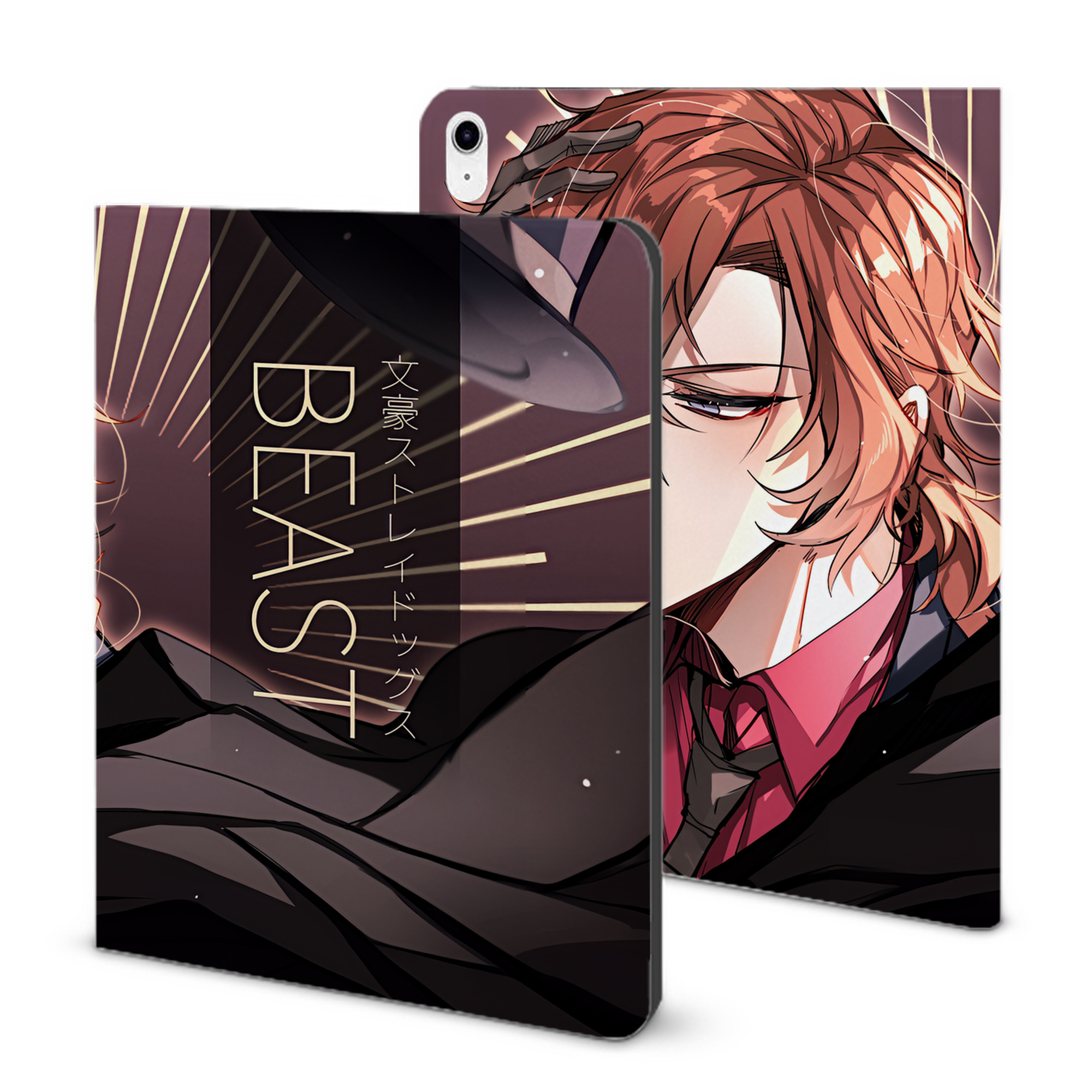 （画像用） 文豪ストレイドッグス Bungo Stray Dogs IPad ケース ブック型 PUレザー TPU 耐衝撃 軽量 薄型 ペン収納なし 全面保護 IPad 各モデル対応